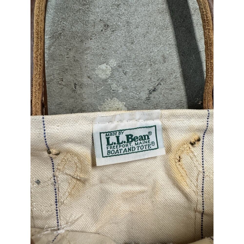 Vintage 80s LL Bean Boat Tote Canvas Bag Medium Green & White Made In USA - Picture 6 of 9
